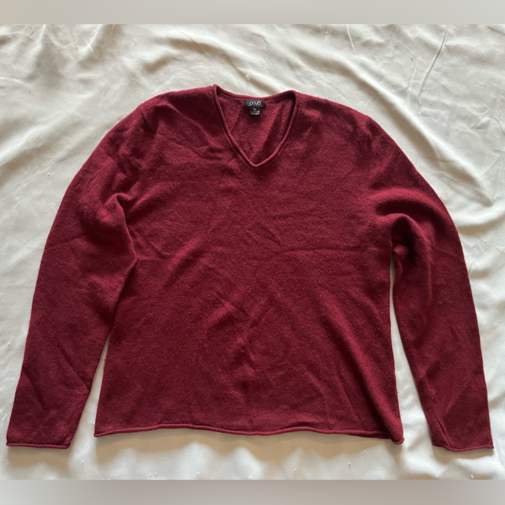 Prive Pure Cashmere 2-Ply Sweater Womens XL Maroon Pullover V-Neck  Long Sleeve